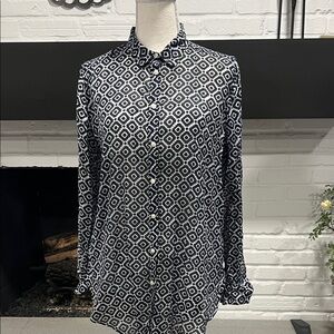 LOFT Navy and White Geometric Tunic Blouse